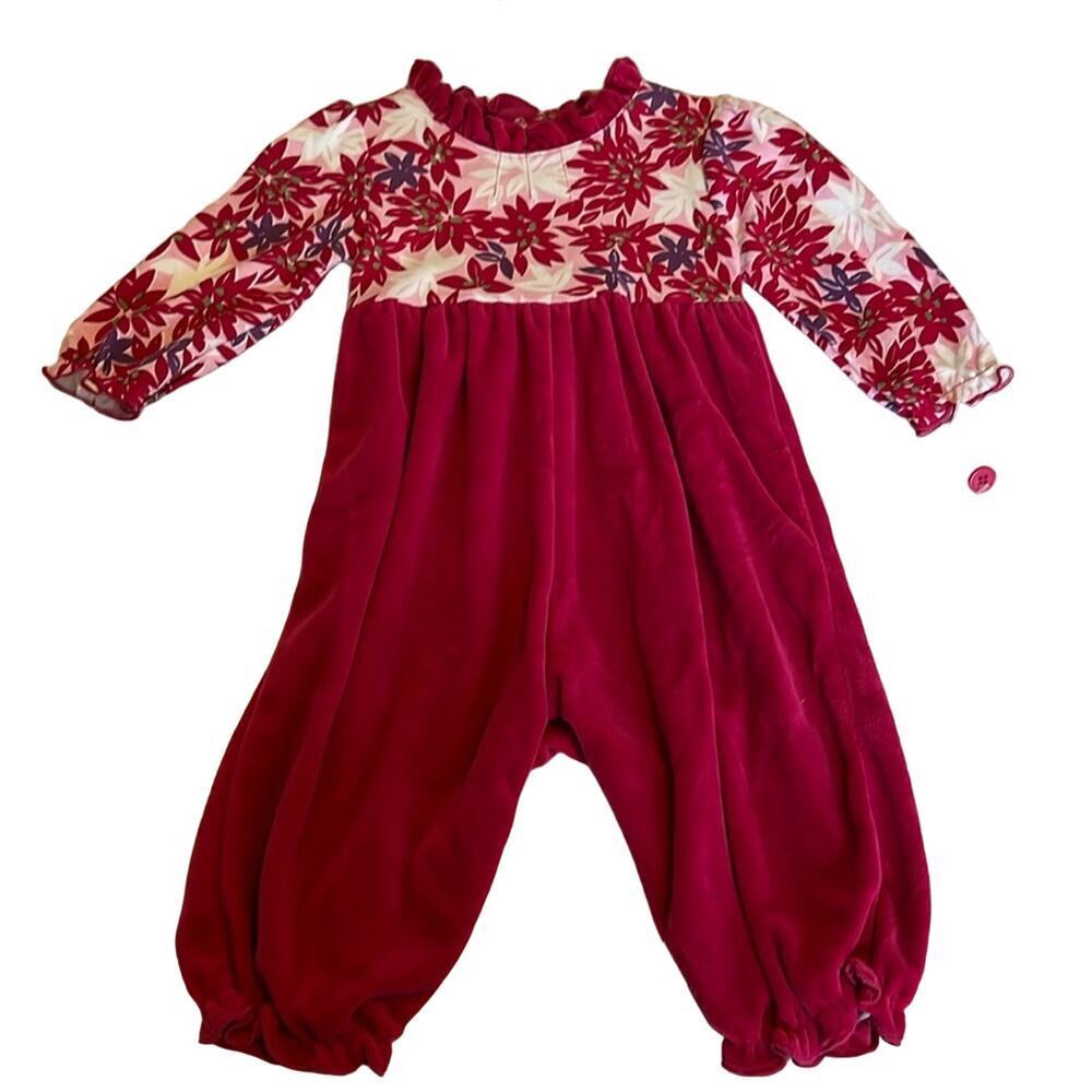 Floral Baby Romper Velvet Jumpsuit Ruffle Trim Long‎ Sleeve